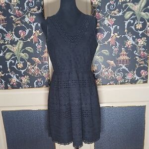 🖤 Anne Taylor Loft Black Lace Eyelet Cotton Dress Cottagecore Romantic